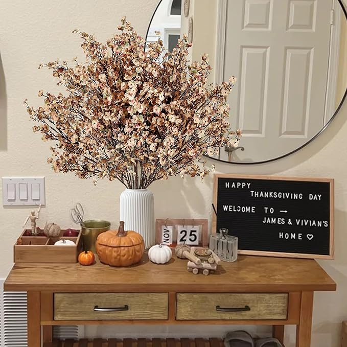 Sggvecsy 15 Pcs Babys Breath Artificial Flowers Gypsophila Bouquets Bulk Real Touch Fake Silk Flowers for Home DIY Floral Arrangement Table Centerpiece Fall Thanksgiving Autumn Decoration (Skin Brown)-Ruum Studio Home
