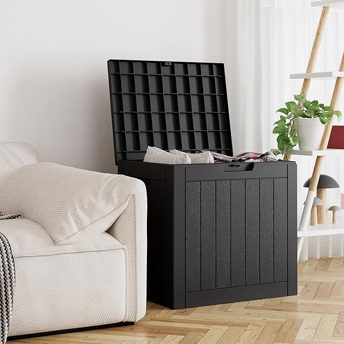 32 Gallon Deck Box Lockable Resin Indoor Outdoor Storage Box waterproof Outdoor Container for Patio Furniture, Pool Accessories, Cushions, Garden Tools, Sports Equipment-Ruum Studio Home
