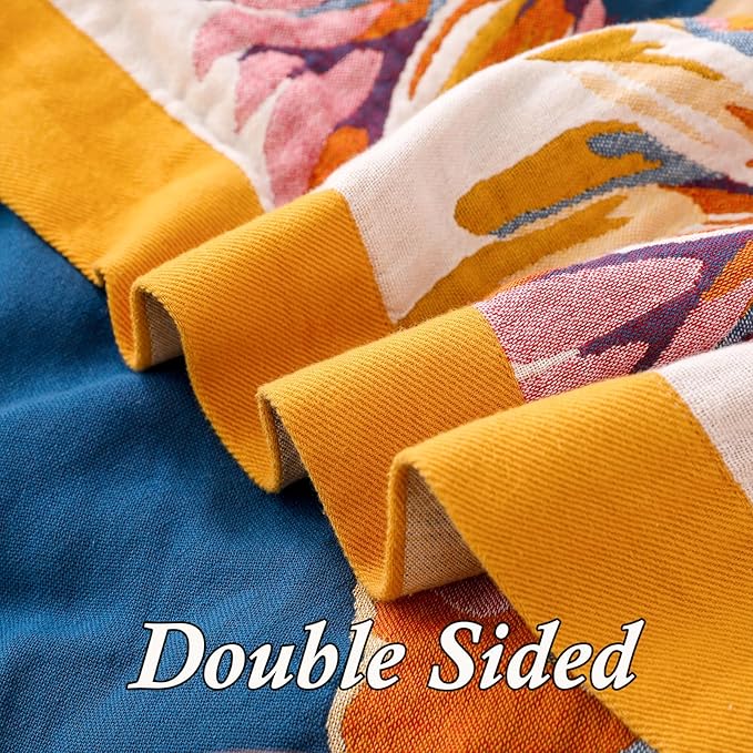 Snycler Boho Throw Blanket for Bed - 100% Cotton Ultra Soft Rustic Quilt - Watercolour Floral Printed Farmhouse Decor Bed Fall Blankets,80"×90" All Season Rustic Throw for Sofa Couch Chair-Ruum Studio Home