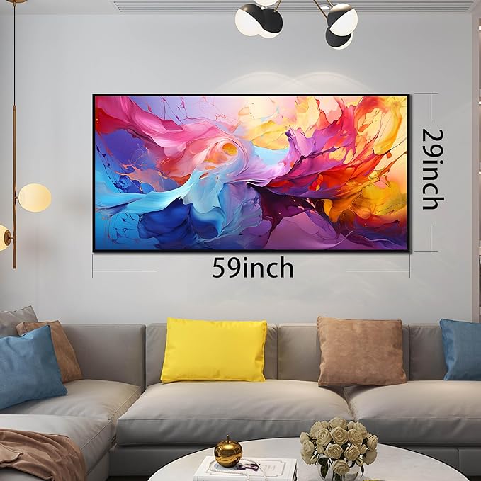 Abstract Wall Art for Living Room, Colorful Canvas Wall Decor for Bedroom, Framed Picture Print, Large Size 59x29 Inches-Ruum Studio Home