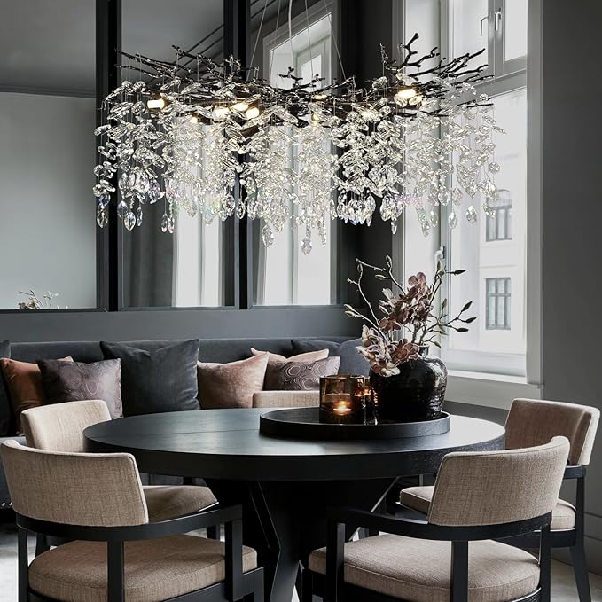 Modern Black Crystal Tree Branch Chandelier,14-Light 40" Black K9 Crystal Chandeliers for Living Room, Round Chandelier for Dining Room,High Ceiling,Kitchen Island,Foyer,Staircase-Ruum Studio Home