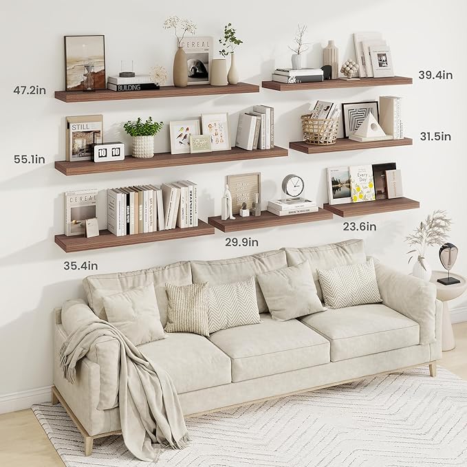 Fun Memories Floating Shelves for Wall, 30 Inch Rustic Wood Wall Mounted Shelves for Bathroom, Bedroom, Kitchen, Living Room, Deep Floating Shelves for Storage & Home Decor (Walnut, Set of 2)-Ruum Studio Home