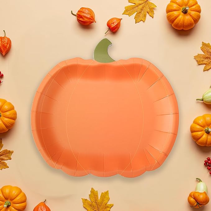Cheerland Pumpkin Party Plates Fall Paper Plates Disposable Dessert Shaped Tableware for Halloween Birthday Baby Shower Halloween Classroom Autumn Harvest Thanksgiving Party Favor Decorations 24pcs-Ruum Studio Home