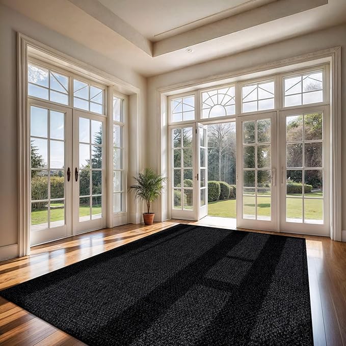 CAMILSON Easy Jute Rug 8x10, Indoor Outdoor Dark Gray Black Farmhouse Area Rugs for Living Room Patio and Kitchen Rug Solid Boho Woven Design Easy-Cleaning Washable Outside Carpet Alfombras (8 x 10)-Ruum Studio Home