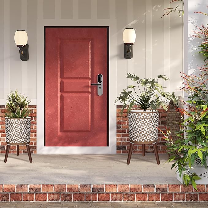 10 & 12 Inches Plant Pot with Stand, Large Modern Standing Planters for Indoor Outdoor Plants with Drainage Holes, Big Gold Floral Embossed Flower Pots with Legs-Ruum Studio Home