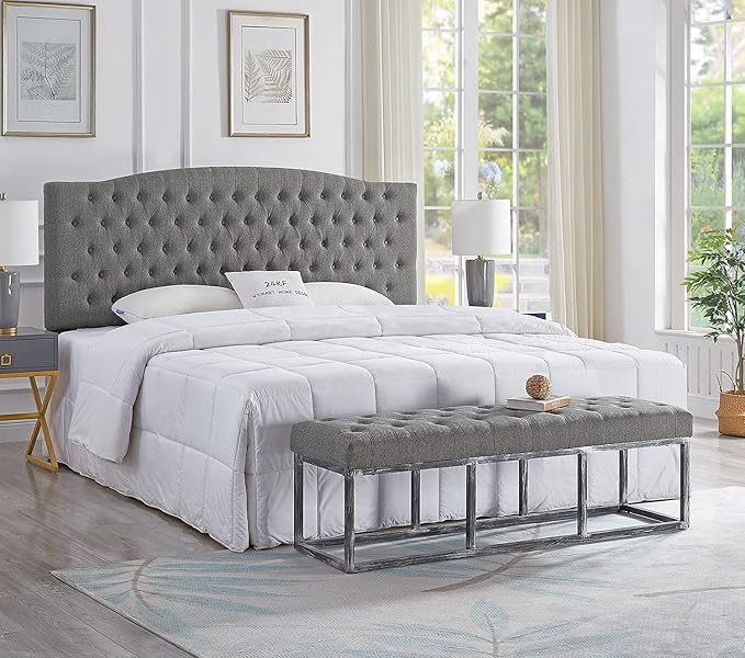 24KF Upholstered Tufted Button Linen Fabric Headboard,Comfortable Fashional Headboard King/CA King Size,Granite-Ruum Studio Home
