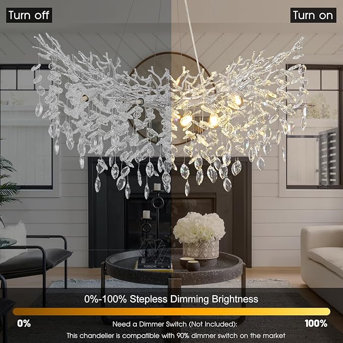 Modern Crystal Silver Chandelier, 36" Large Rectangular Oval Tree Branch Crystal Chandeliers for Dining Room,16-Light Flush Mount K9 Crystal Chandeliers, for Kitchen Island,Dining Room-Ruum Studio Home