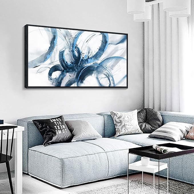 AJAZIKO Blue Wall Art Large Pictures for Living Room Abstract Wall Decor Wall Decoration Print Pictures Canvas Framed Artwork Paintings for Office Above Bed Wall Decor 24×48IN-Ruum Studio Home