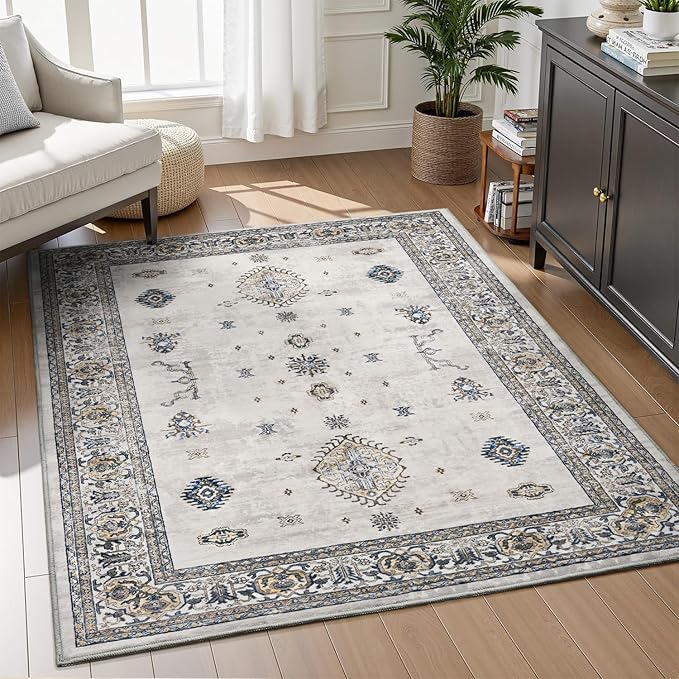 AMOAMI-Vintage Area Rug 3x5 Grey Rugs for Living Room-Soft Washable Rug Non Slip Entryway Rug Indoor Vintage Throw Accent for Bedroom Laundry Room Dining Bathroom Bedside-Ruum Studio Home