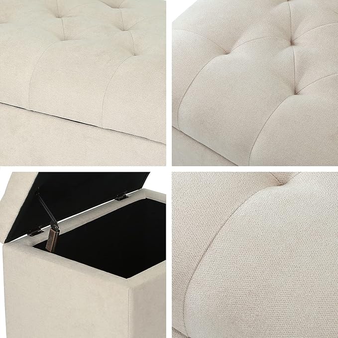 Joveco Storage Ottoman, 24" Fabric Rectangle Tufted Bench Foot Rest Stool for Living Room Bedroom, Beige-Ruum Studio Home