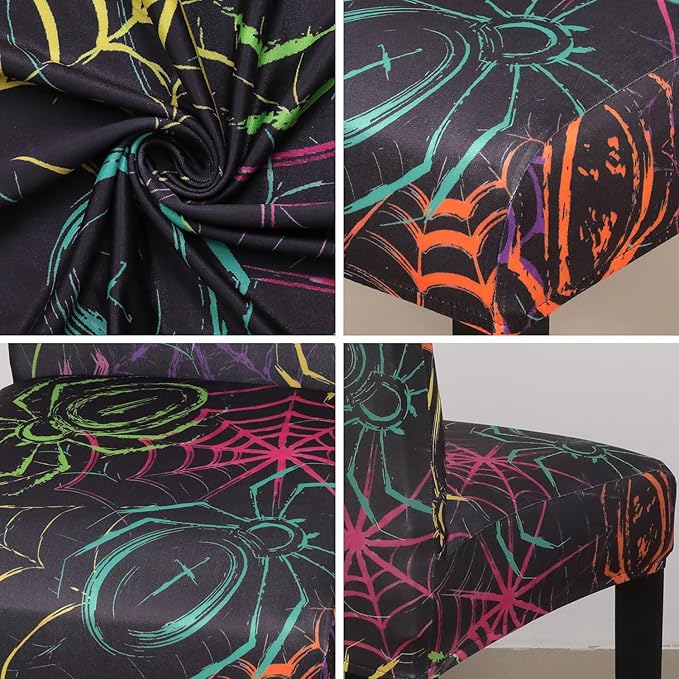 JQinHome Spider Halloween Chair Slipcover,Web Black Chair Covers Set of 6, High Stretch Washable Chair Protector Cover for Dining Room, Kitchen,Home Party,Wedding Ceremony(Spider,6PC)-Ruum Studio Home