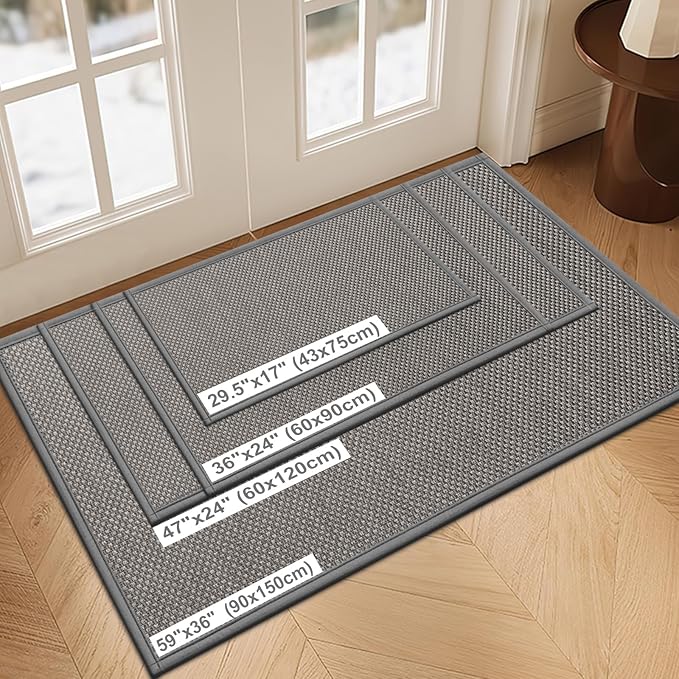 LEKEEPGO Door Mat 17"x29", Non Slip Door Mat Indoor Entrance, Rubber Backing Front Indoor Door mat Washable Absorbent Low-Profile Entryway Entry Resist Dirt Inside Door Mats, Light Grey-Ruum Studio Home
