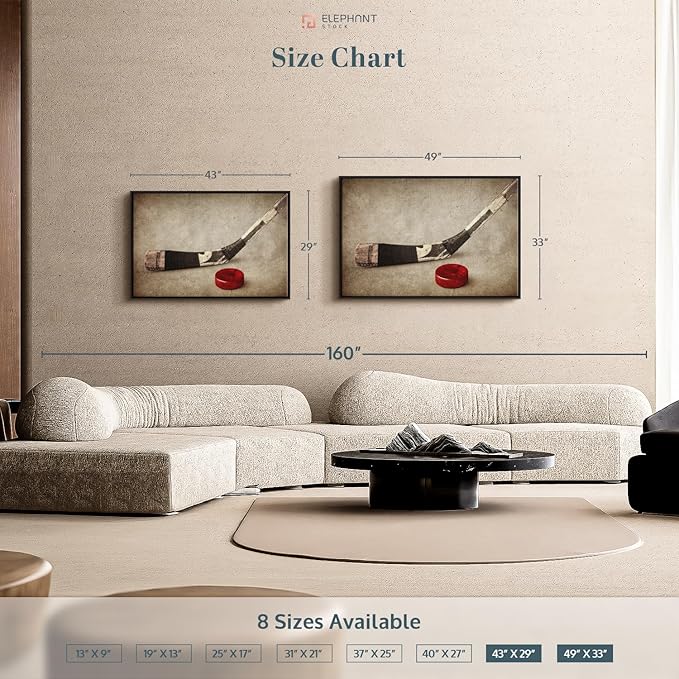 Elephant Stock Vintage Ice Hockey Wall Art - Horizontal Framed Canvas - 1-Piece Hallway Wall Decor - Photography Sports Canvas Print - Brown and Beige Decor for Wall - 43" X 29"-Ruum Studio Home