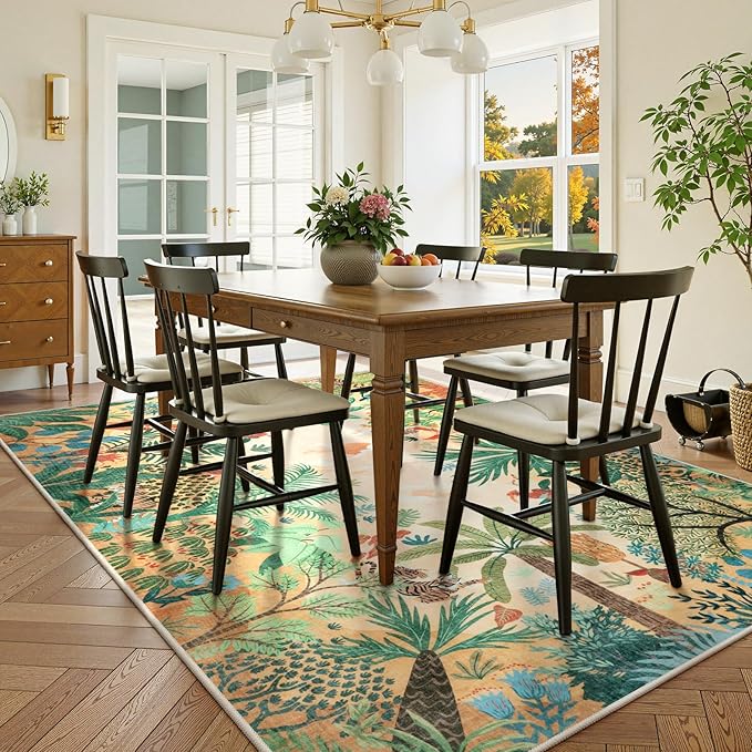 LIVEBOX Washable Jungle Animal Print 6 x 9 Area Rug for Dining Room, Non-Skid Yellow Kids Carpet Playmat Rug for Play Room, Soft Nursery Rugs for Girl Dorm, Kids Rugs for Bedroom Boys-Ruum Studio Home