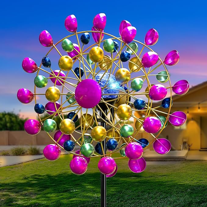 Large Wind Spinners Outdoor Solar Garden Decor Light - Unique Ferris Wheel Shaped Colorful Windmill, Durable Waterproof Design for Garden, Lawn, Patio-Ruum Studio Home