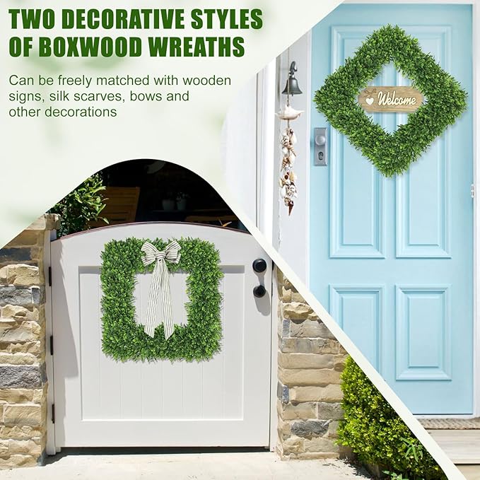 Artgar 22Inch Boxwood Wreath, Spring Wreaths for Front Door, Realistic Green Square Boxwood Wreath for Year-Round Decor, Artificial Summer Wreaths for Wedding Farmhouse Indoor/Outdoor Porch Decor-Ruum Studio Home
