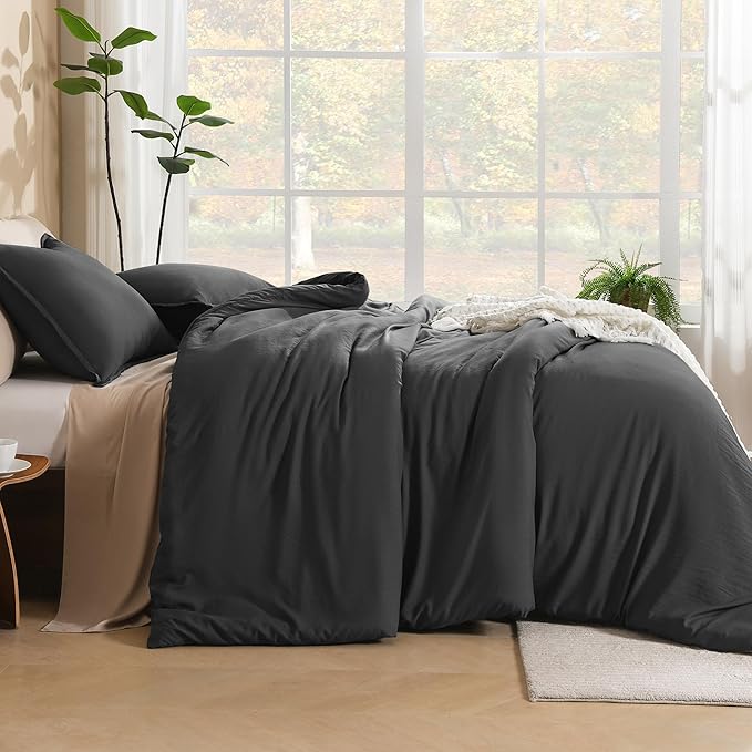 Litanika Grey Comforter King Size Set, Dark Gray Lightweight Plain Bedding Comforters Sets, All Season Fluffy Bed Set (104x90In Comforter & 2 Pillowcases)-Ruum Studio Home