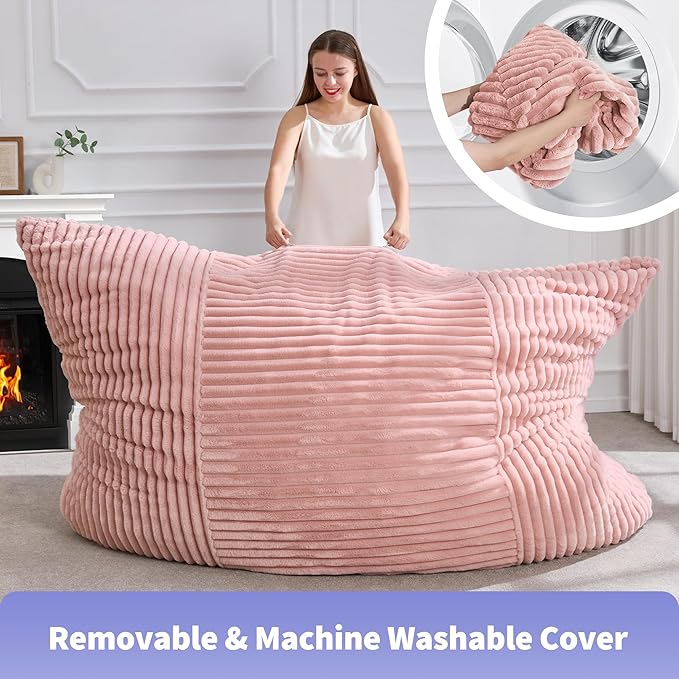 Hobestluk 3 in 1 Bean Bag Chair Giant Bean Bag Chairs Convertible Bean Bag Floor Cushion with Machine Washable Cover, Beanbag Chairs for Adult (Pink)-Ruum Studio Home