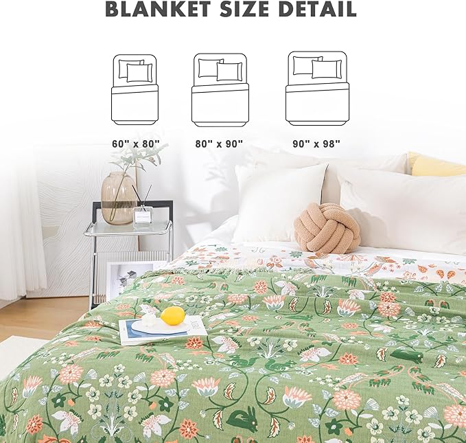 MSGKV Cotton Bed Blanket for Couch and Sofa Blankets for Living Room Bedroom Reversable Florals and Animals Throw 90"x98" Breathable Cozy Boho Blankets-Ruum Studio Home