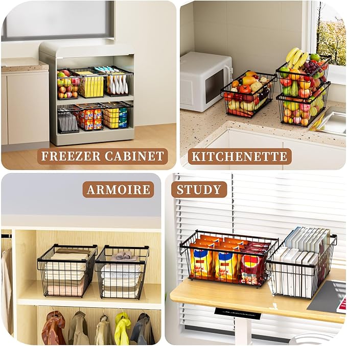 6 Pack Stackable Deep Freezer Organizer Bins ，Upgraded Bottom Leak-Proof net，Encryption and Hardening ， Freezer Organizer Bins for 5 to 9 Cu.FT Small Chest Freezer， Easy Get Bottom Foods-Ruum Studio Home