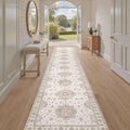 Washable 2.6x14 Runner Rug - Area Rugs Neutral Vintage Distressed Floral Farmhouse Boho Large Soft Floor Rug Indoor Carpet for Hallway Entryway Home - Beige Brown-Ruum Studio Home