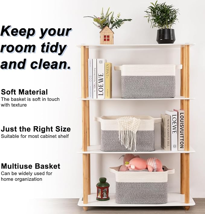 OIAHOMY 3 Pack Storage Basket for Organizing, 13''X9.85''X8.7'' Storage Bins,Woven Basket Basket with Handles, Toy Storage Basket Bin,Stylish Room Decor Basket, White & Grey variegated-Ruum Studio Home
