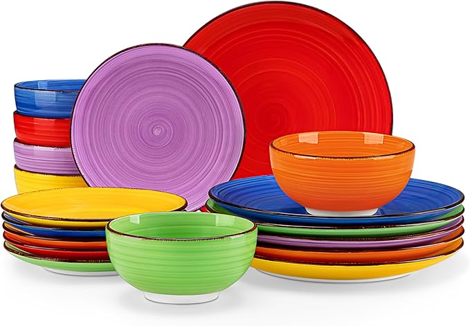 vancasso Bonita Dinnerware Set Muticolor Stoneware 18 Pieces Service for 6, Handpainted Spirals Pattern Stoneware Plates and Bowls Set-Ruum Studio Home