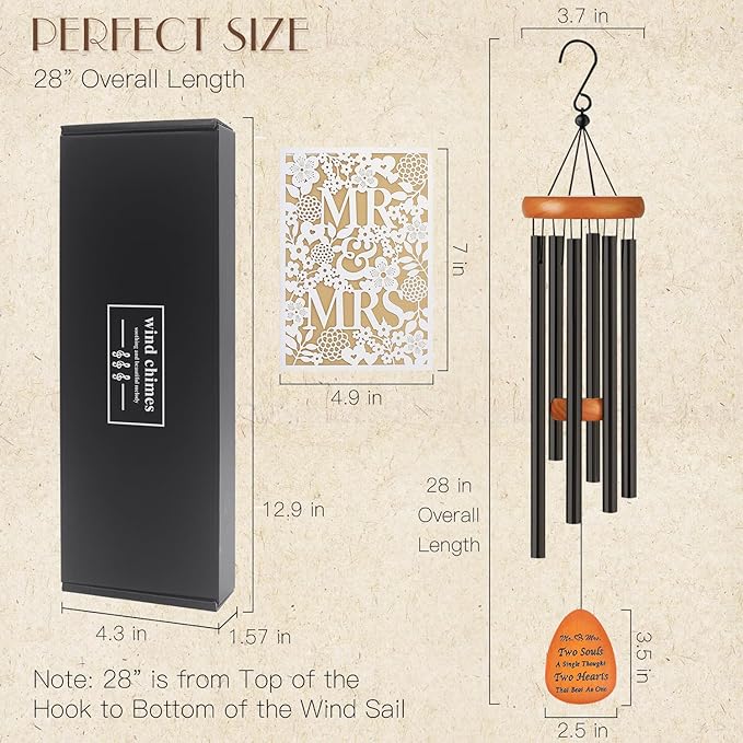 Wedding Gifts for Couple 2025,Married Gifts for Newlywed Mr. and Mrs. Wind Charms,Wedding Wind Chime,Engagement Gift idea for Couple Home-Ruum Studio Home