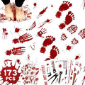 173PCS Halloween Bloody Footprints Floor Clings Plus Tattoos - Hallowmas Handprint Zombie Restroom Sign Decals Party Decorations-Ruum Studio Home