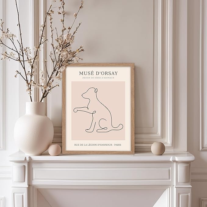 Poster Master Vintage Poster - Retro One Line Dog Drawing Print - Dog Art - Minimal Gift for Men, Women, Animal Lover - Abstract Wall Decor for Home, Office, Bedroom, 8x10 Beige Framed-Ruum Studio Home
