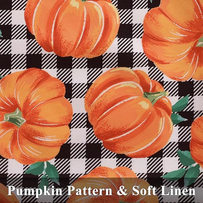 decorUhome Fall Orange Pumpkin Decorative Throw Pillow Covers 16x16 Set of 2, Buffalo Plaid Check Farmhouse Cushion Covers for Autumn Harvest Couch Sofa Bed Home Decor-Ruum Studio Home
