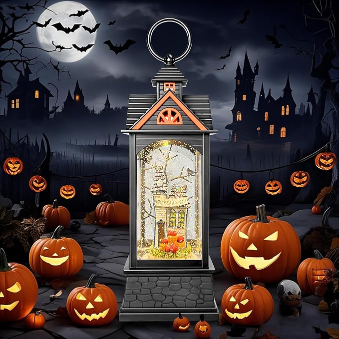 Halloween Snow Globe Lantern, Spooky Ghost Halloween Decor, Plug-in & Battery Operated Snow Globes for Halloween Decorations Indoor-Ruum Studio Home