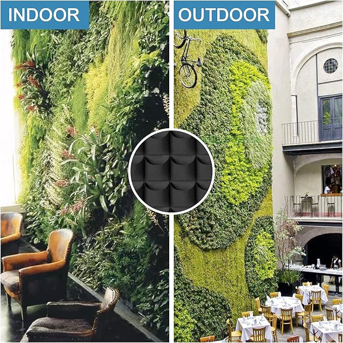 49 Pockets Hanging Planter Bags, Hanging Vertical Wall Mounted Plant Planting Grow Bags, Herb Garden Planter Outdoor Indoor Growing Bag, Gardening Vertical Greening Flower Container(1m×1m, Black)-Ruum Studio Home