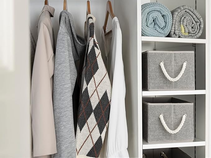 StorageWorks Storage Baskets for Shelves, Foldable Fabric Closet Storage Bins with Handles, Fabric Storage Bins Clothes Organizer, Gray, 3-Pack, Small-Ruum Studio Home