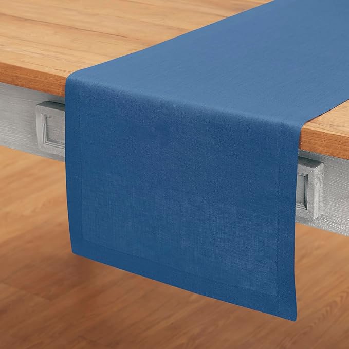 Solino Home Linen Table Runner 90 Inches Long - 100% Pure Linen Indigo Blue Dining Table Runner 14 x 90 Inch for Fall, Autumn, Thanksgiving - Fete-Ruum Studio Home
