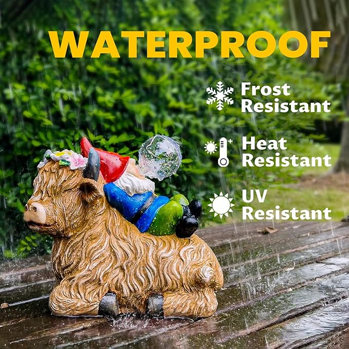 Solar Highland Cow Gnome Garden Decor Statue, Outdoor Funny Solar Light Decoration for Yard, Patio, Lawn, Unique Housewarming, Birthday Gift for Women, Mom, Grandma-Ruum Studio Home