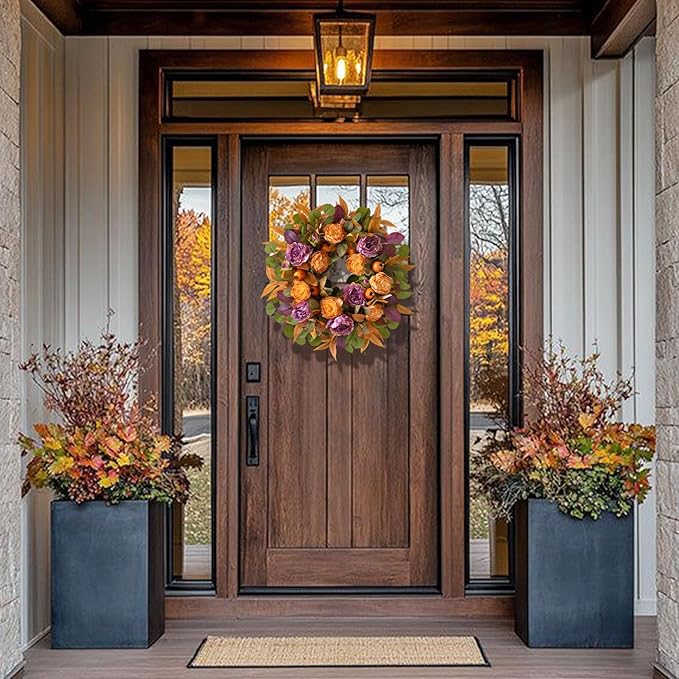 24 Inch Fall Wreath for Front Door - Autumn Wreath with Peony, Maple Leaves, Berries - Farmhouse Thanksgiving Halloween Decor for Porch, Front Door, Indoors & Outdoors - Rustic Harvest Home Decor-Ruum Studio Home