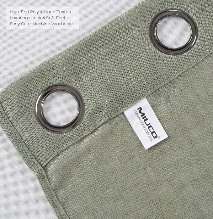 MIUCO Semi Sheer Curtains Poly Linen Textured Solid Grommet Curtains 95 Inches Long for Bedroom 2 Panels (2 x 37 Wide x 95" Long) Sage-Ruum Studio Home