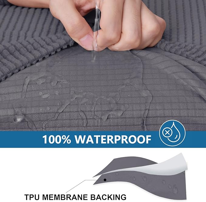 hyha Waterproof Couch Cushion Covers for Pets, Non Slip Sofa Seat Cover for Dogs Washable, Soft Thick Stretch Jacquard Fabric, Sofa Slipcovers with Elastic Bottom (1 Piece for Medium, Middle Grey)-Ruum Studio Home