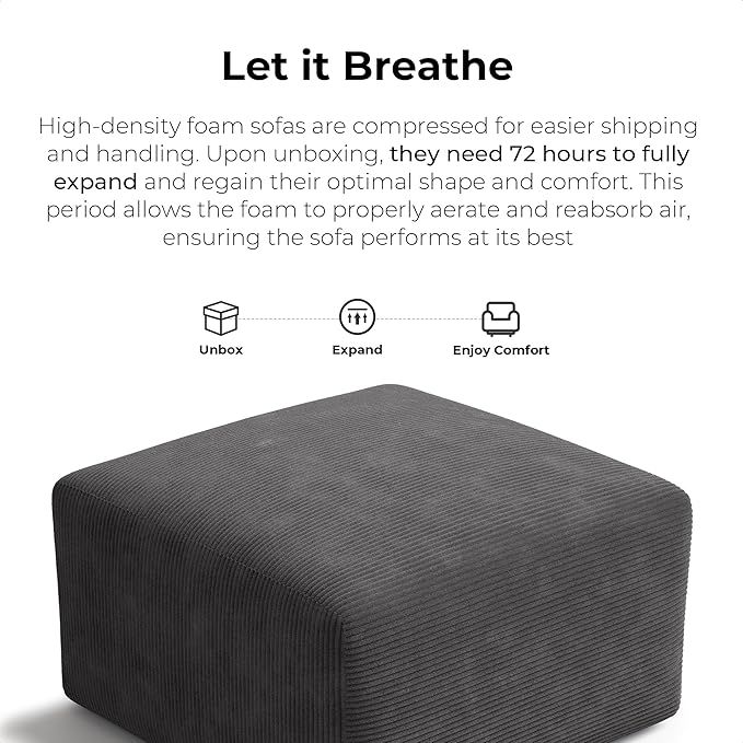 LIKIMIO 120" Modern L-Shaped Modular Sectional Sofa for Living Room, Corduroy Upholstery Dark Grey, Oversized 3-Seater Couch with Deep Seat and Movable Ottoman – No Assembly-Ruum Studio Home