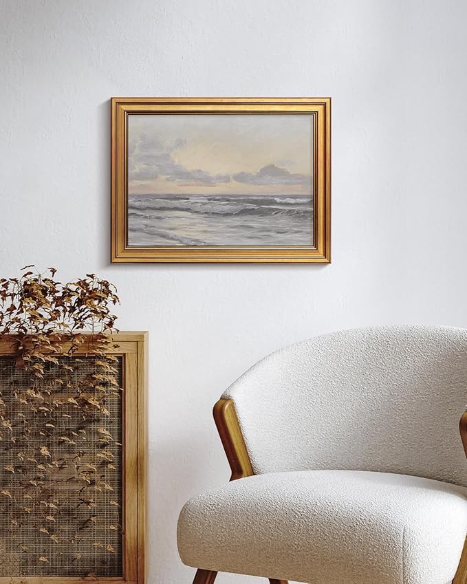 HUARCEY Gold Framed Vintage Wall Art for Living Room, Landscape Painting Prints Shelf Decor for Kitchen, Aesthetic Bedroom Wall Art, Christmas Gifts for Friends or Family (Sea or Sky - 12"x16")-Ruum Studio Home