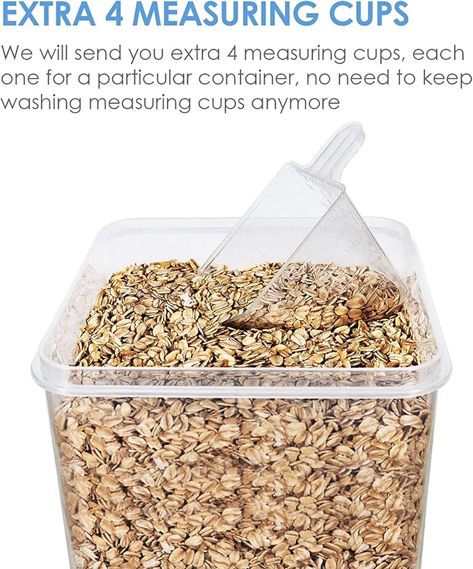 Vtopmart Food Storage Containers 2.5L / 84.5oz, 4 Pieces BPA Free Plastic Airtight Canister for Flour, Sugar, Baking Supplies, with 4 Measuring Cups and 24 Labels, Blue-Ruum Studio Home