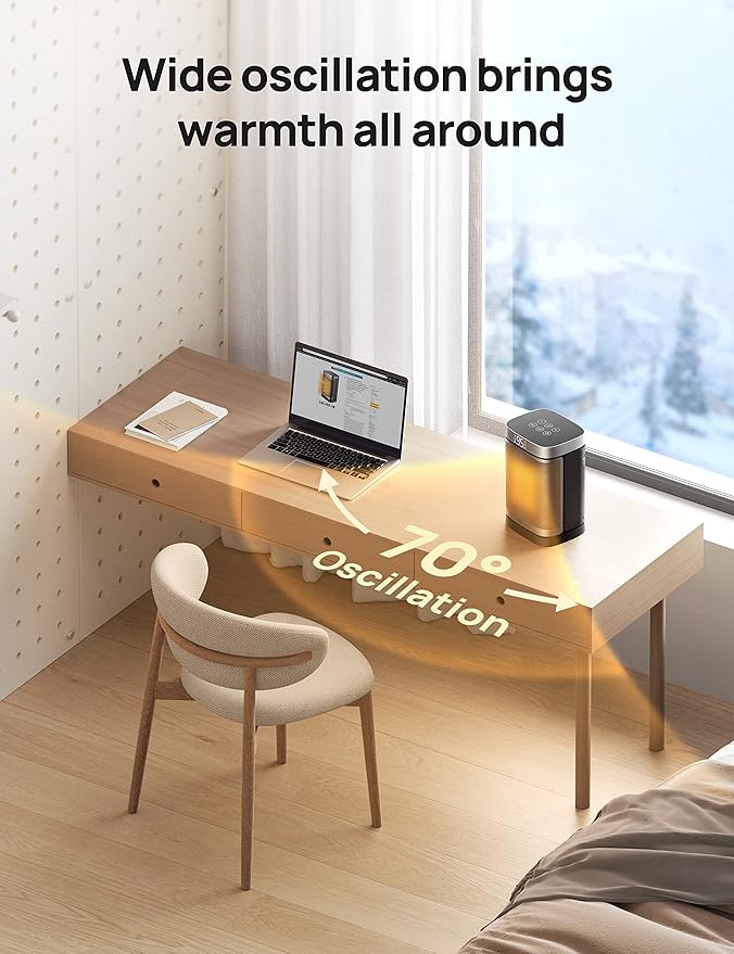 Dreo Space Heater, 1500W Portable Electric Heaters for Indoor Use, PTC Ceramic Heater for Office with Remote, Thermostat, 70°Oscillation, 12H Timer, 5 Modes, Safe Quiet Room Heater for Bedroom-Ruum Studio Home