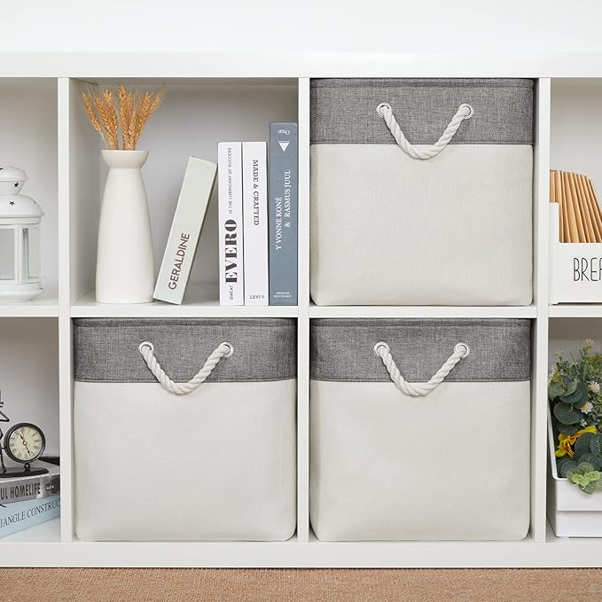 Bidtakay Fabric White Baskets for Shelves Set of 3 Cube Storage Large Organizer Bins 13x13 Closet Storage Bins for Home Office Nursery Collapsible Storage Bins for Organization-Ruum Studio Home