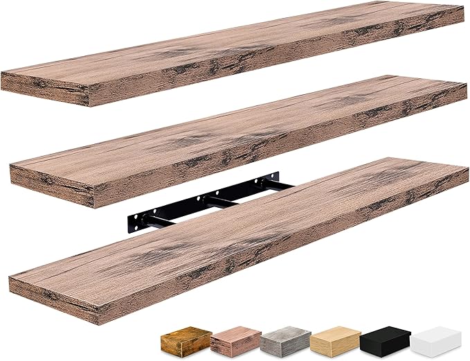 Sorbus Floating Shelves for Wall - 48 Inch Long Bathroom Shelves, Wall Decor for Bedroom, Kitchen, Living Room & Book Storage - Mounted Floating Shelf with Invisible Brackets (Mahogany, 3 Pack)-Ruum Studio Home