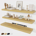 Fun Memories 32 Inch Floating Shelves Wall Shelf Set of 3, Rustic Farmhouse Home Decor Kitchen Living Room Shelves Wall Mounted, 32 x 6.7 x 1.4 Inch, Oak Color-Ruum Studio Home