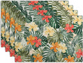 Tropical Palm Leaves Table Mats Set of 4 Summer Watercolor Hibiscus Flower Leaf Placement Mats for Dining Table Washable Non-Slip Heat Resistant Linen Place Mat 12×18 Inch-Ruum Studio Home
