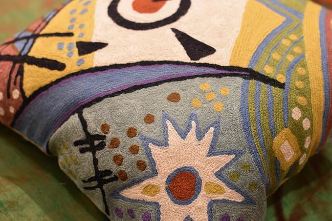 Kandinsky Modern Throw Pillow Cover - Cosmic III | Abstract Pillow | Modern Couch Pillow | Contemporary Pillows | Outdoor Pillow | Mid Century Chair Cushions | Handmade Wool Size 18x18-Ruum Studio Home