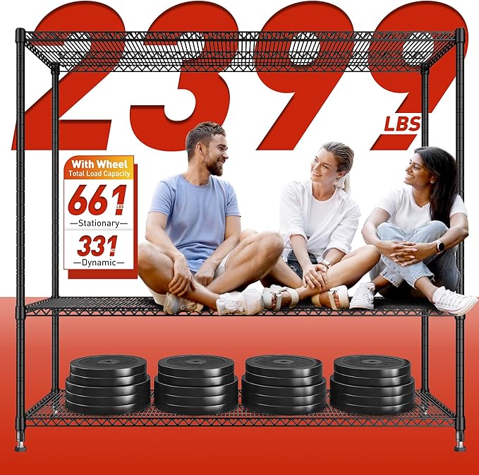 REIBII 60''W Storage Shelves 2399LBS Garage Shelving Heavy Duty with Wheels & Feet, 4 Tier Wire Shelving Adjustable Metal Shelving for Pantry Garage Kitchen Commercial Industrail, 60"W x 18"D x 65.5"H-Ruum Studio Home