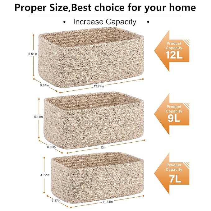 4 Pack Small Storage Shelf Baskets for Organizing, Mini Woven Rope Storage Bins for Towels, Cute Decorative Closet Organizer，Baby Nursery, Gift Empty Baskets -13.78''Lx9.84''Wx5.51''H-Brown-Ruum Studio Home